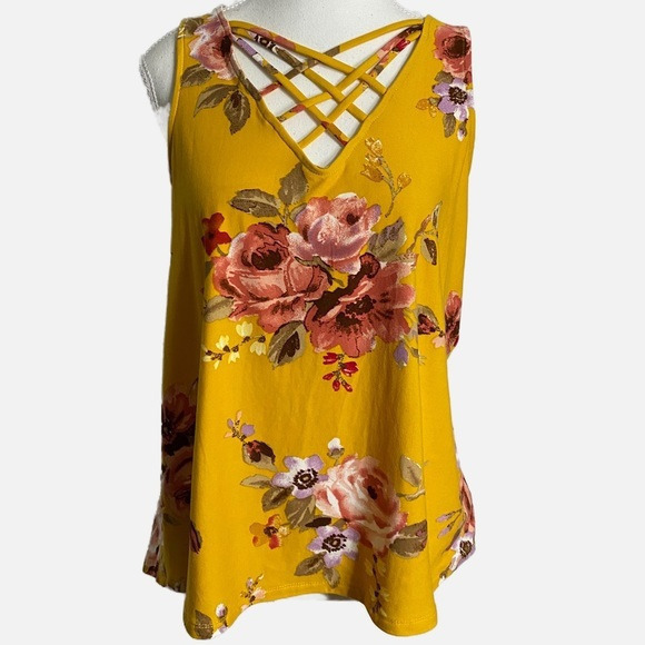 white birch Tops - White Birch Golden‎ Floral Racerback Tank Top